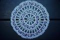 10 inch purple and white doily made by Mrs. Ames, a friend, in 1960's in Bridge, OR