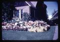 Flower beds next to brick building, circa 1965