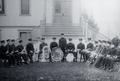 Corvallis High School Band in front of the Christian Church on 4th and Madison, Corvallis, Oregon, circa 1900