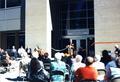 Speaker and crowd at the dedication of Cascades Hall