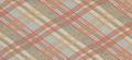 Textile sample of pink, red, orange, brown, and grey diagonal plaid polyester knit