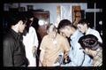 Dave Vasser, Don Klein, Robert Scambler, Wayne Bird, Fred Brown, Al McDowell examining laser instrument, Oregon State University, Corvallis, Oregon, circa 1965