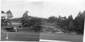 Truck and tractor clearing area, lake in background