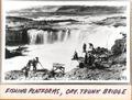 Fishing Platforms at Celilo Falls and the Oregon Trunk Railroad Bridge in the background