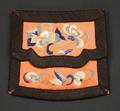 Coin Purse of orange silk with vines flower embroidery in shades of blue