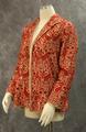 Jacket of white new wool with all-over embroidery in red, dark red and dark pink yarns