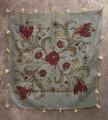 Head Scarf of blue discharge dye cotton batiste with a lively vine, leaf and flower design