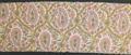 Textile Panel of white cotton gauze with a print pattern of golden yellow ovals with paisleys in the center