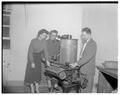 Journalism professor Fred Shideler and student Dick Spight at a Unitype machine, November 6, 1954