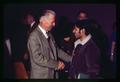 Norman Borlaug shaking hands with Ram Prakash Yadav, Oregon State University, Corvallis, Oregon, circa 1971