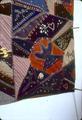 Crazy quilt, by Litch family, close up of upper right corner
