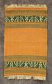 Table Scarf (placemat) of orange and white textured woven linen with figured designs in green