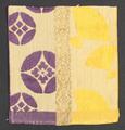 Textile sample of ribbed beige silk brocade with three designs