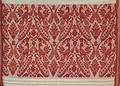 Towel "Gamosa" of white and red woven cotton with band of hand-brocaded pattern