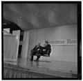 Nelson Rockefeller on stage at Gill Coliseum with President Jensen during a visit to the OSU campus, April 17, 1964