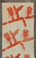 Textile Panel of ivory woven cotton with red-orange block print of a night blooming cereus