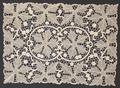 Tray Cover of ecru cotton tatted lace in an open-work design of mesh leaves and berries