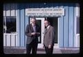 Joe Wales and Elmer Stevenson in front of Food Toxicology and Nutrition Laboratory, Oregon State University, Corvallis, Oregon, 1967