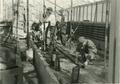 Students laying tile in a greenhouse for sub-irrigation