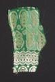 Textile fragment of green silk chiffon with white and pale green changeable velvet design