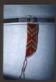 Beaded belt with porcupine quill knife scabbard, close up