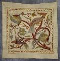 Cushion Cover of ecru twill with crewel embroidery