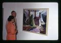 Mrs. Allen and Ralph Allen with "Chimney Group I" painting by Nelson Sandgren, October 1973