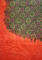 Sari of green and red cotton tie-dyed with geometric floral designs