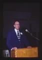 Don Woolward speaking at Oregon Wheat Growers League conference, Moro, Oregon, 1976