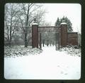 The gates on Lower Campus in the snow