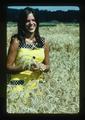 Woman standing in new wheat selections, Oregon State University, Oregon, 1975
