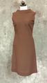 Dress of brown wool with wide moat neckline and empire waist seam
