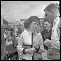 Alice Thomas [?] interviewed at a tuition increase protest, Memorial Union quad