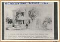 H.C. Nielsen home, 8th and Court Streets (N.W. Corner) - 1900 - On upper porch Dora (center) Bess (L) and Elvina on right. On walk: Klint (L) H.C. Nielsen and Genevieve (note picket fence)