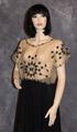 Blouse of fine pina hand embroidered with black cotton flowers, butterfly and lines