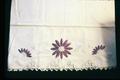 Embroidered percale pillowcase made by Mary Koehler, 1952, Portland, Oregon, 21 x 36 inches