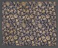 Table Scarf of dark indigo woven silk and gold gilt paper brocade in a design of serpentine vines with flowers and leaves and scrolls motif