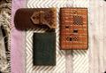 Leather billfolds, 4 x 7 inches, and eyeglass case, 6 x 2.75 inches, made in Portland, Oregon by Mrs. Soot about 1950-51