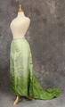 Skirt of green ombre synthetic silk with long curved hem train