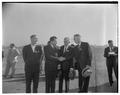 Vice-President Richard Nixon shaking hands with President Strand at the Corvallis airport, October 26, 1954