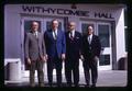 Elmer Stevenson, J. Ritchie Cowan, Wilbur Cooney, and G. Burton Wood in front of Withycombe Hall, Oregon State University, Corvallis, Oregon, September 1970