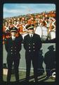 Oregon State University Marching Band in stand with Assistant Director Steve Matthes and Director James Douglass, Corvallis, Oregon, October 1974