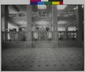 Interior detail, three tellers' cages in newly completed US National Bank, Portland. (recto)