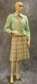 Dress of pastel green knit bodice and pastel green, yellow and pink plaid wool skirt