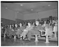 Ezra Taft Benson, Secretary of Agriculture, seated in the Food Technology auditorium, 1958
