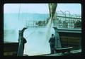 Loading grain on ship from grain elevator, Portland, Oregon, 1975