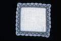 Fan pattern bobbin lace around handkerchief 9 x 1 inches square, made 1960