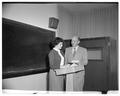 Registration and speech aptitude test being given to a freshman, Fall 1953-1954