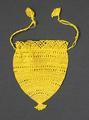 Reticule handbag of mustard yellow (turmeric) tatted lace with drawstring closure