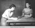 Drama students, Berea College: two young women working at a table